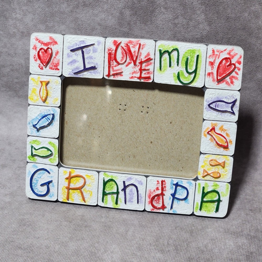 Russ Scribbles I Love My Grandpa Handpainted Ceramic 3.5x5 Picture Frame Fish
